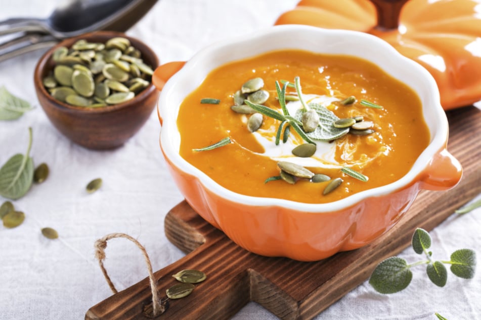 This pumpkin soup recipe works incredibly well with Hokkaido pumpkins.