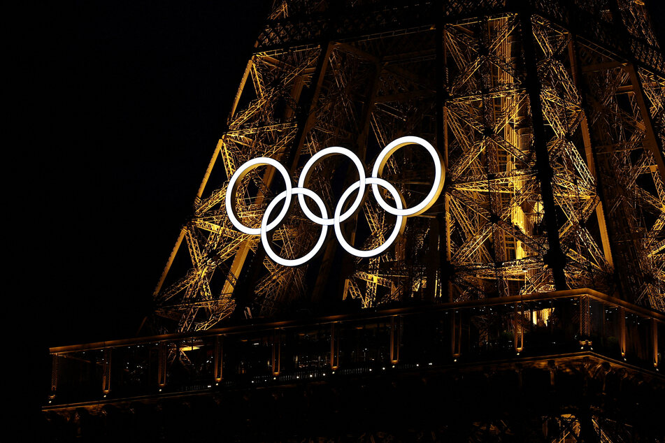 The Olympic rings decorate the Eiffel Tower a day before the opening ceremony of the 2024 Paris Olympics.