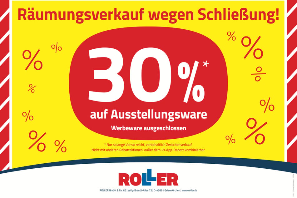 Zum Start des Abverkaufs bei ROLLER in Düsseldorf gibt's für Kunden u.a. bis zu 30 Prozent Rabatt¹ beim Möbelkauf.