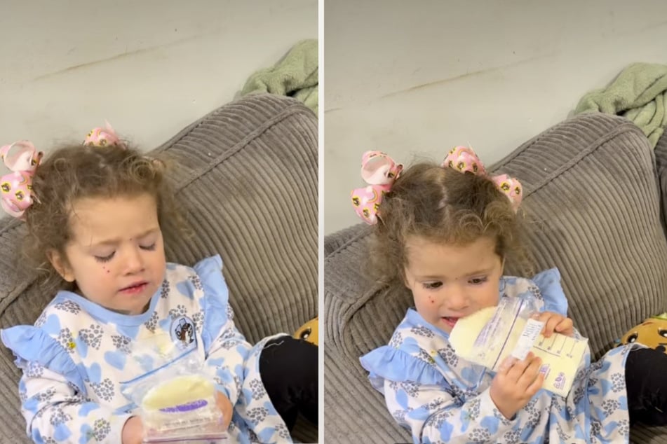 Dcera Zelly (2) rychle snědla poslední zásobu mateřského mléka jako zmrzlinu na špejli.