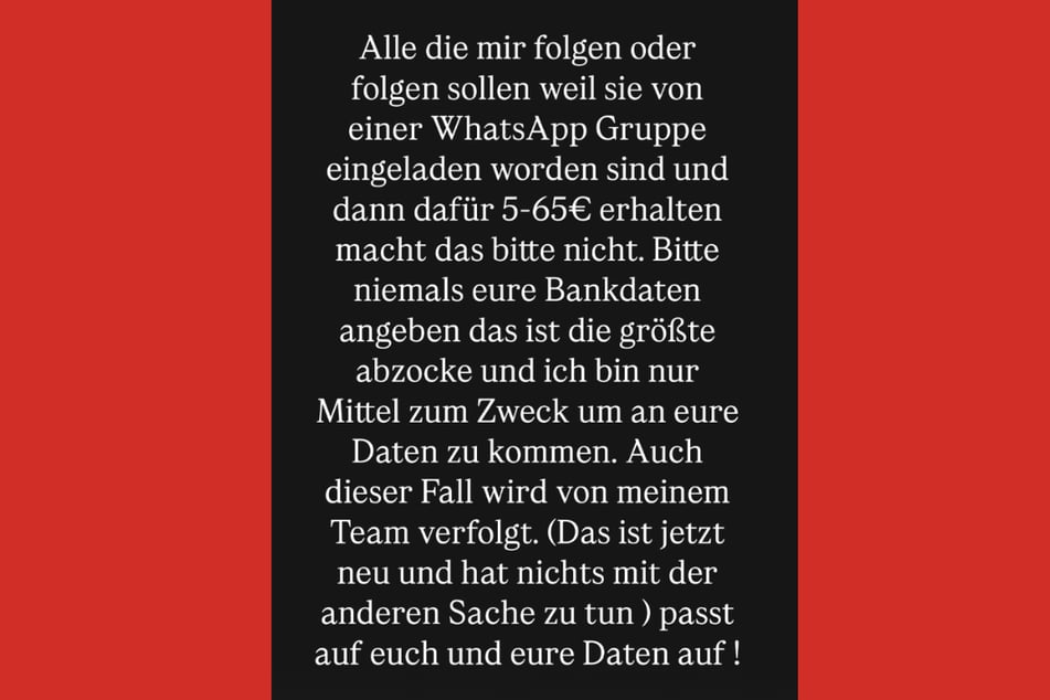 Diesen Text veröffentlichte die 29-Jährige am Freitagabend als Instagram-Story.