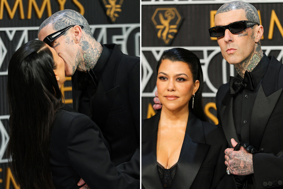 Kourtney Kardashian and Travis Barker get hot and heavy on Emmy Awards red carpet