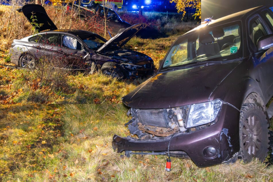 Suff-Unfall im Erzgebirge: Nissan und BMW krachen zusammen und landen in Böschung