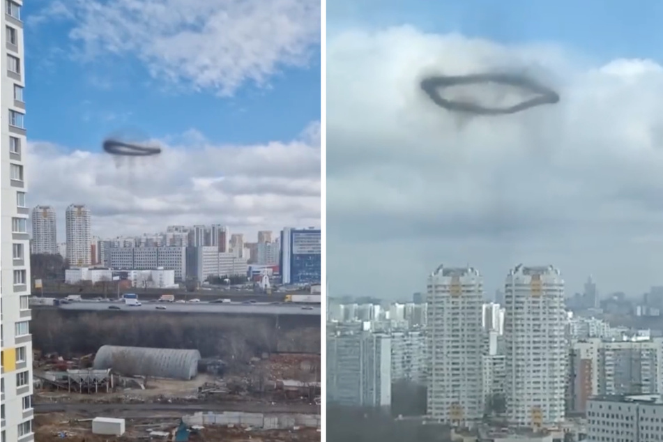 Bewohner Moskaus berichten von einem lauten Knall, dann schwebte der merkwürdige Ring gen Himmel.