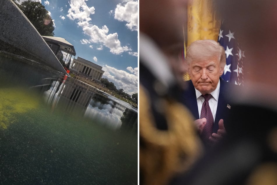 Trump blames "terrible vandals" and sabotage for shocking reflecting pool woes