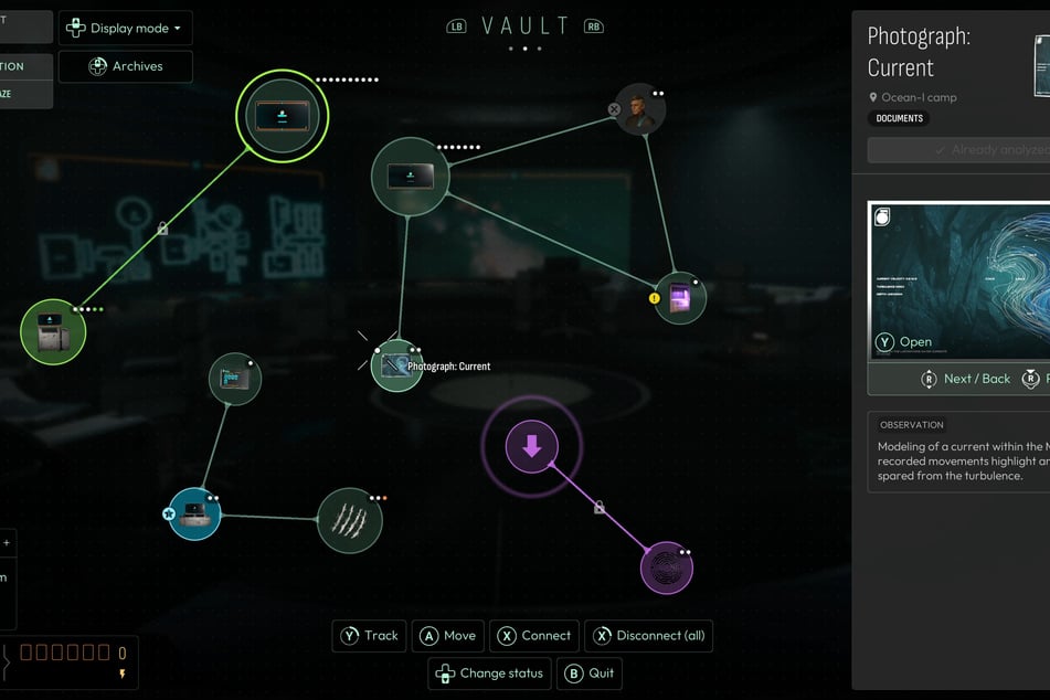 Im "Vault" kann man gefundene Hinweise miteinander verbinden und so der Lösung des Rätsels Stück für Stück näher kommen.