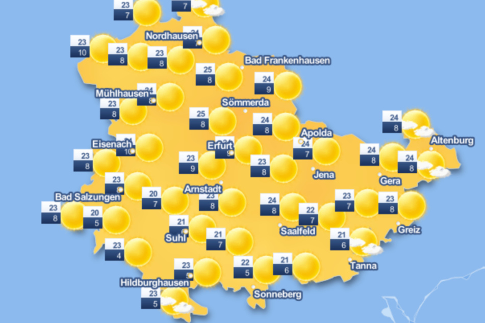 Viel Sonne und hohe Temperaturen sind am Sonntag für Thüringen vorhergesagt.