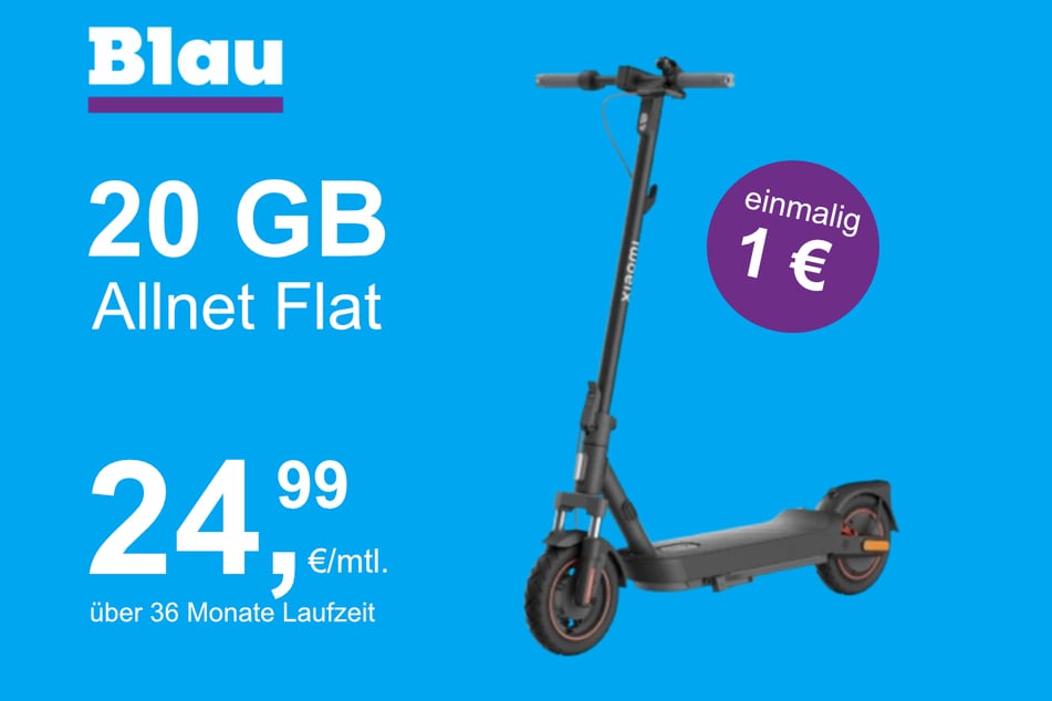 Der Xiaomi E-Scooter 5 Max im Blau Allnet M für einmalig 1 Euro.