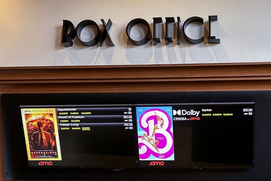 A movie theater Box Office is pictured announcing the opening of the Oppenheimer and Barbie movies, in Los Angeles, California.