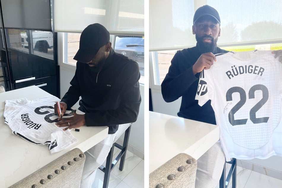 Antonio Rüdiger (31) steuert ein signiertes Trikot bei.