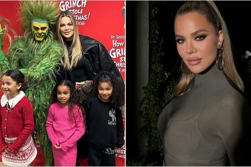 Khloé Kardashian posed with her daughter True, niece Dream, and the Grinch during a festive girls' night out.