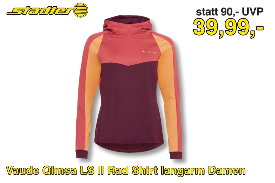 Das Vaude Qimsa LS Rad Shirt langarm Damen
für 39,99 statt 90 Euro.