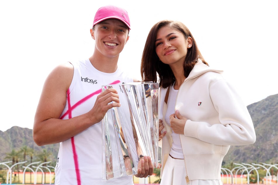 Zendaya (r.) attended the BNP Paribas Open ahead of the release of her tennis-centric new movie, Challengers.