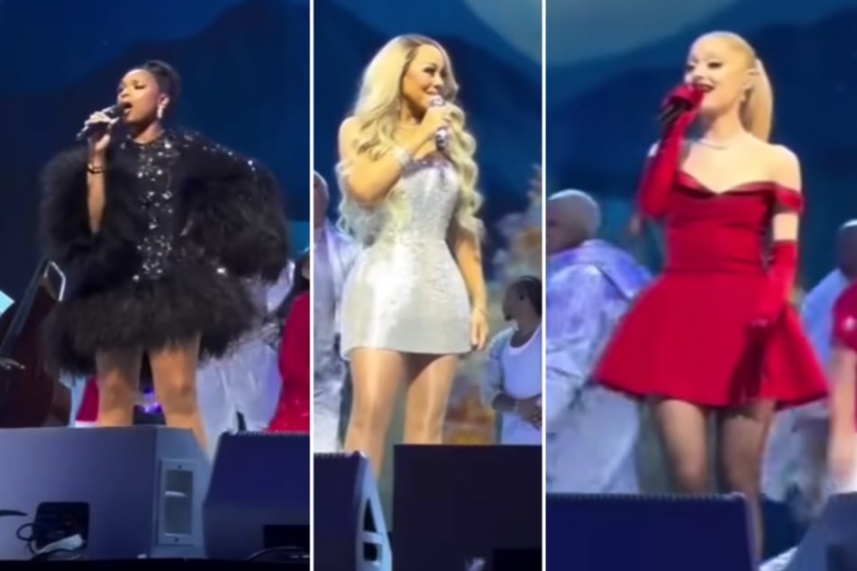 Ariana Grande surprises crowd with Mariah Carey and Jennifer Hudson: "Oh Santa!"