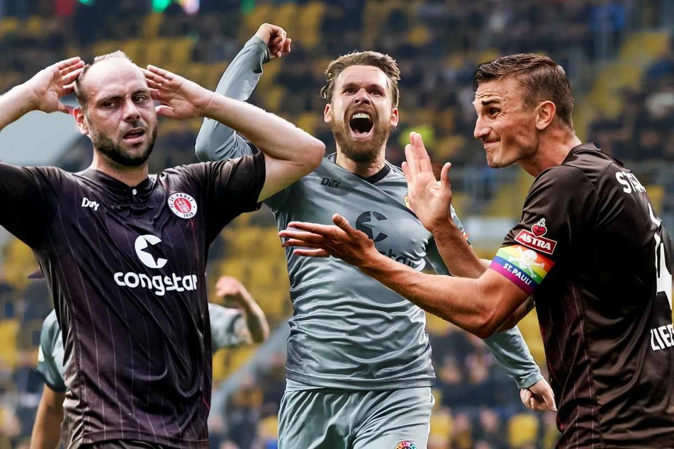 Rico Benatelli (29, l.), Christopher Buchtmann (30, M.) und Kapitän Philipp Ziereis (29) stehen beim FC St. Pauli vor dem Aus.