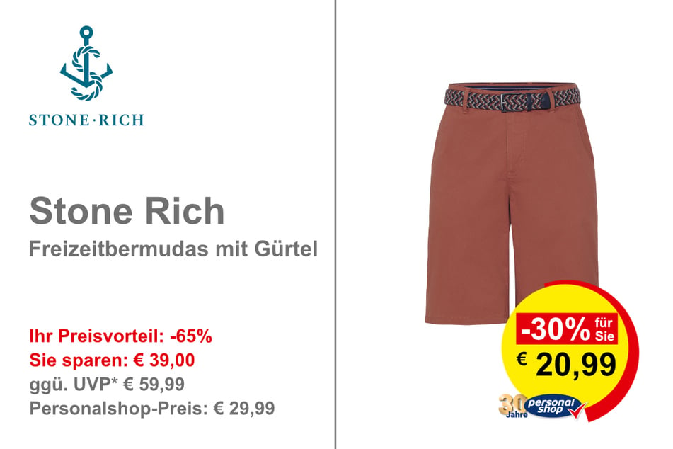 Stone Rich Freizeitbermudas mit Gürtel