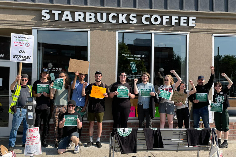 Starbucks workers at the Cleveland Circle location in Boston strike for safe working conditions.