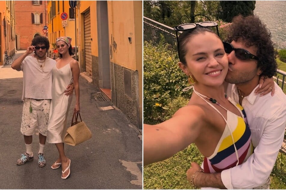 Selena Gomez and Benny Blanco (r) were captured smooching on a boat in the French Rivera amid their European excursion.