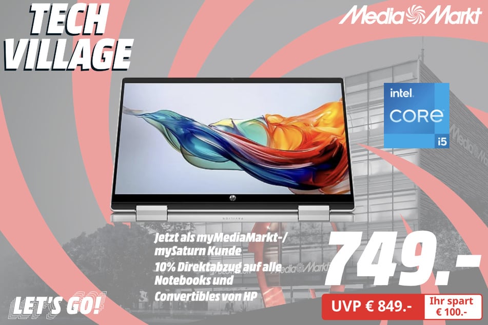 HP-Convertible Pavilion x360 14-ek1355ng für 749 statt 849 Euro.