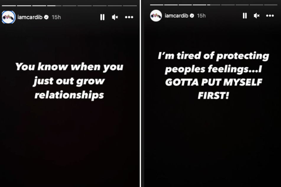 Cardi B posted some cryptic messages about outgrowing relationships on Monday.