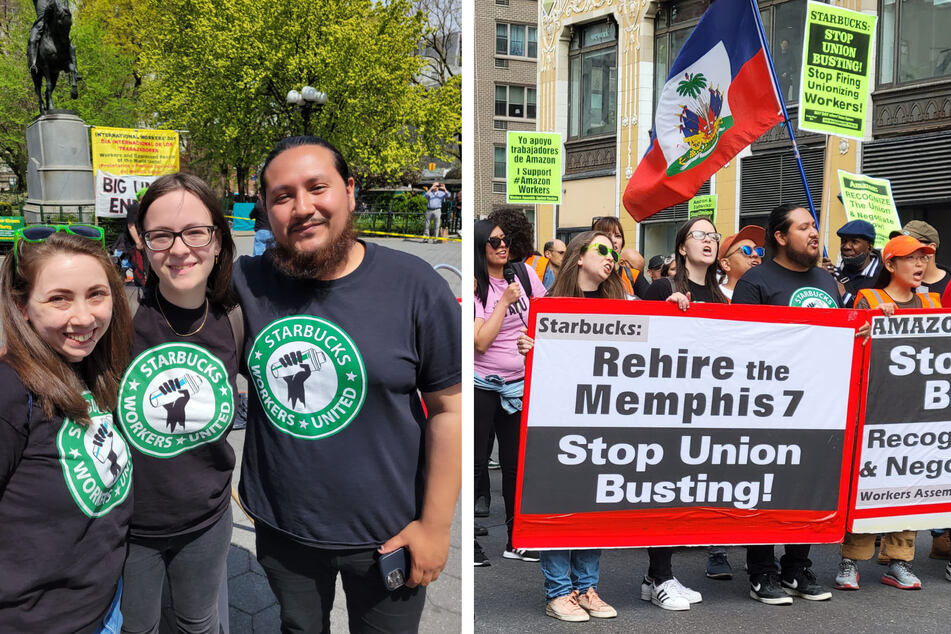 Starbucks Workers United, including several members of the Memphis Seven, joined the May Day rally in New York City.