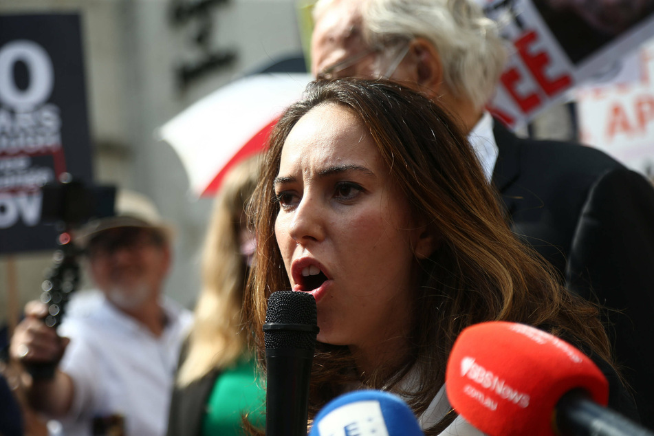 Stella Morris, Julian Assange's partner, spoke outside the Royal Courts of Justice in London on Wednesday.