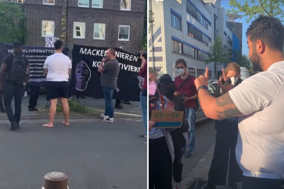 Barfuß als Zeichen seiner "friedlichen Absichten" spricht Faisal Kawusi (30) mit den Demonstranten.