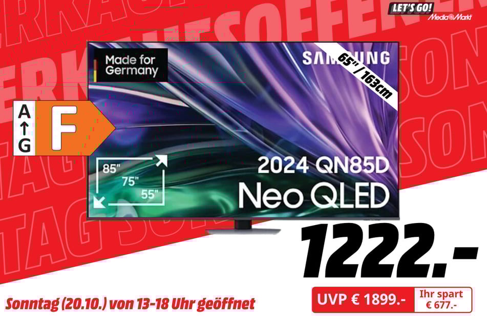 65-Zoll Samsung-Fernseher für 1.222 statt 1.899 Euro.