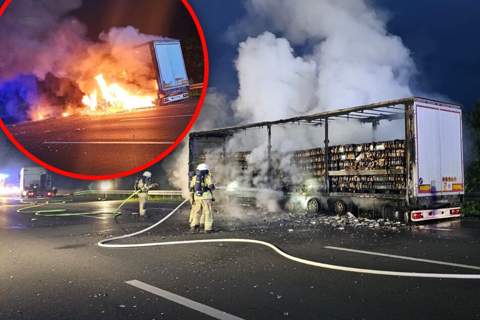 Sperrung auf der A2: Bier-Laster steht plötzlich in Flammen