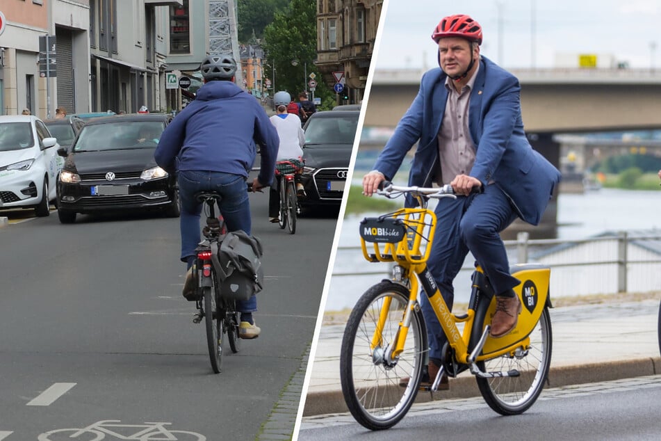 Seltener Anblick: OB Hilbert inspiziert die Stadt auf dem Fahrrad