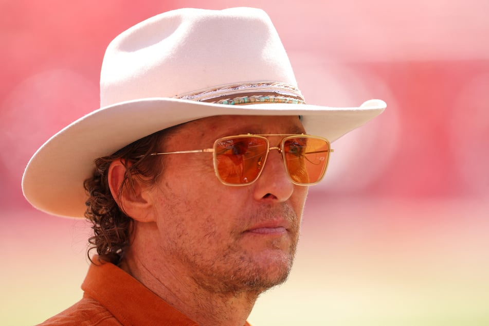 Matthew McConaughey looks on during a game between the Texas Longhorns and Ohio State Buckeyes at Ohio Stadium on August 30, 2025.