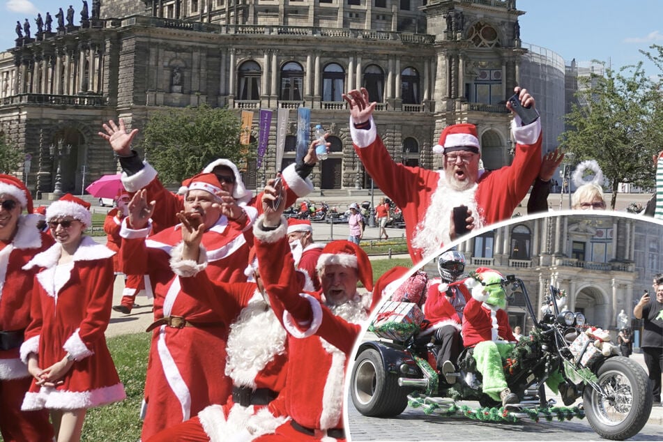 Dresden: Bei der Hitze: Warum fahren hier Weihnachtsmänner durch Dresden?