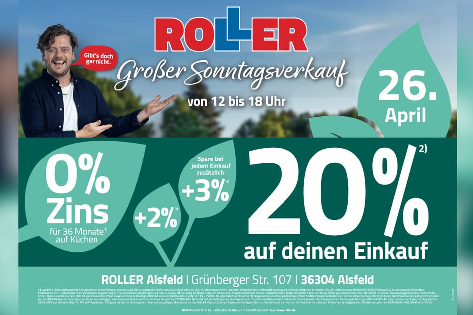 Der verkaufsoffene Sonntag (26.4.) bei ROLLER in Alsfeld steigt von 12 bis 18 Uhr.