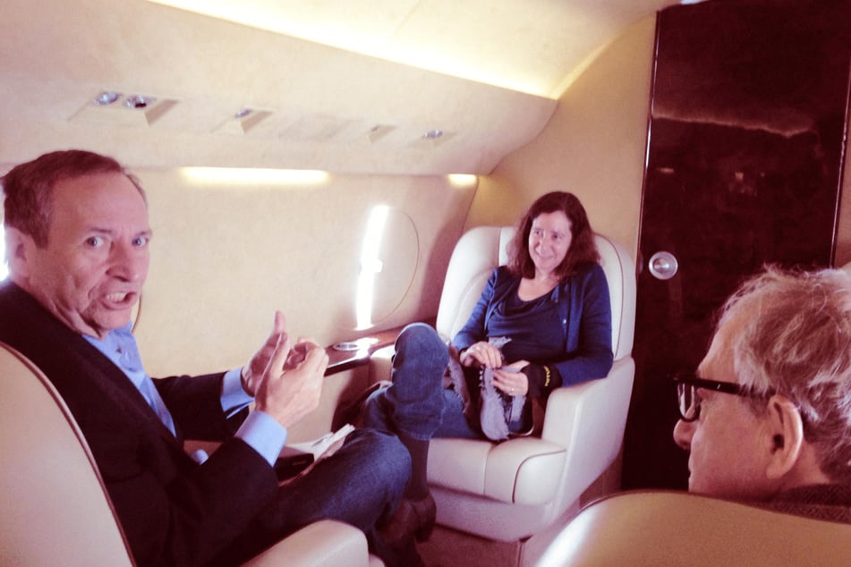 An undated photo from Jeffrey Epstein's personal collection shows (from l. to r.) former Harvard President Larry Summers, his wife, and director Woody Allen.