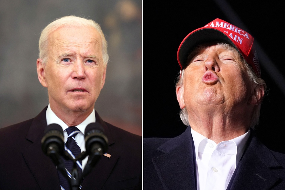 A new poll from The New York Times found that a majority of voters surveyed are dissatisfied with Joe Biden's (l.) job performance, and are now favoring Donald Trump.