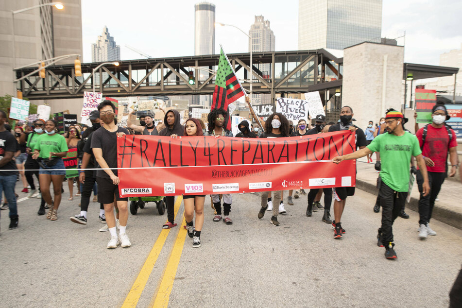 Activists gathered in Atlanta on July 4, 2020, for the Rally for Reparations protest.