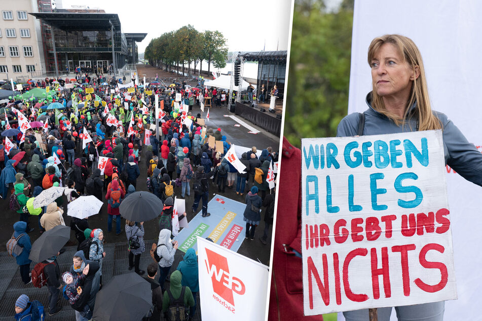 "Bildungs-Notstand" in Sachsen: Hunderte protestieren vor Dresdner Landtag