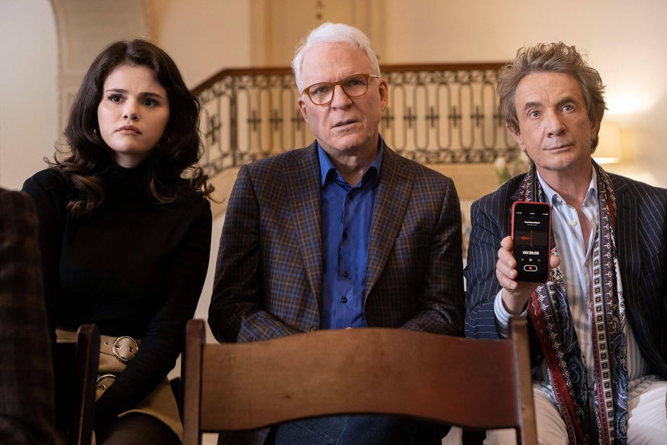 In Only Murders in the Building (from l. to r.) Selena Gomez, Steve Martin, and Martin Sheen play neighbors solving a bizarre murder in their building.