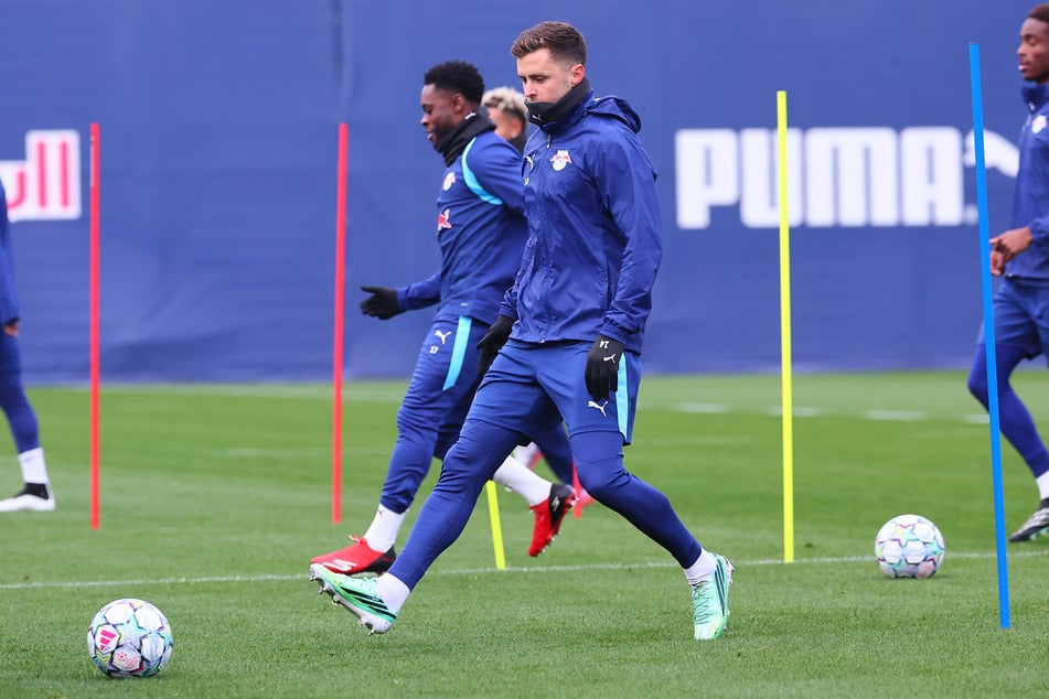 Christoph Baumgartner war beim Abschlusstraining von RB Leipzig am Dienstag mit am Start. Reicht es für ein Comeback gegen Real Madrid?