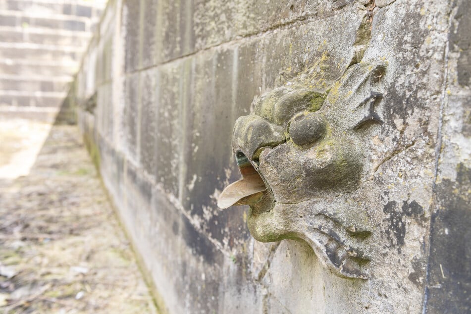 Obwohl der Wasserstand im Burggraben schon sehr niedrig war, waren die Wasserspeier noch nicht eingeschaltet.
