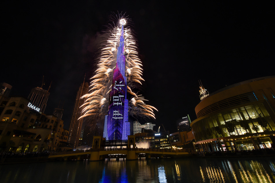 The Burj Khalifa in Dubai, the world's tallest building, was also a colorful sight.