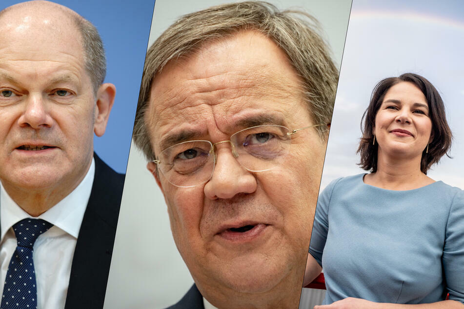 Olaf Scholz (63, SPD, v.l.n.r.), Armin Laschet (60, CDU) und Annalena Baerbock (40, Grüne) kämpfen um den Thron im Kanzleramt.
