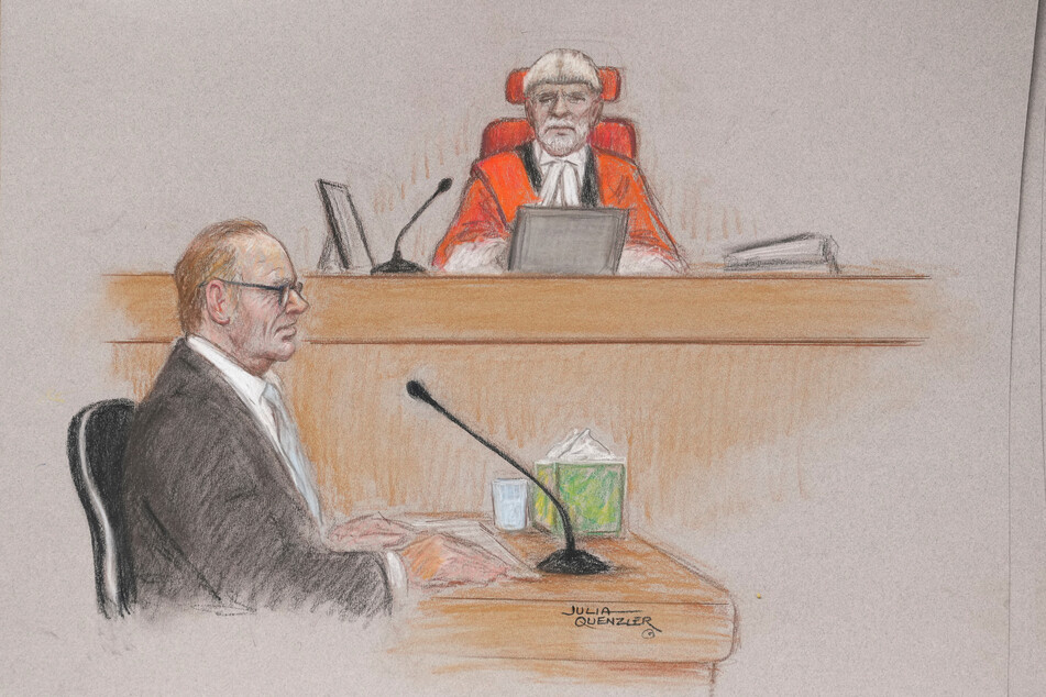 A courtroom sketch shows Kevin Spacey sitting at the Southwark Crown Court during his trial.