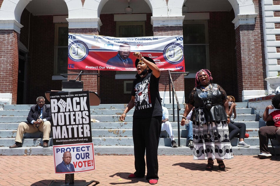 Activists gathered for the John Lewis Voting Rights Advancement Action Day rally in Selma, Alabama, on May 8, 2021.