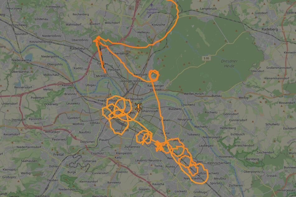 Die Flugbewegungen von "PHS2" reichten bis Niedersedlitz.