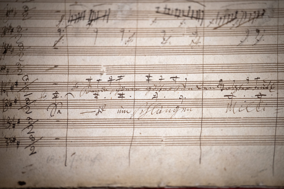 Ein Teil der Handschrift der Sinfonie Nr. 9 des Komponisten Ludwig van Beethoven.