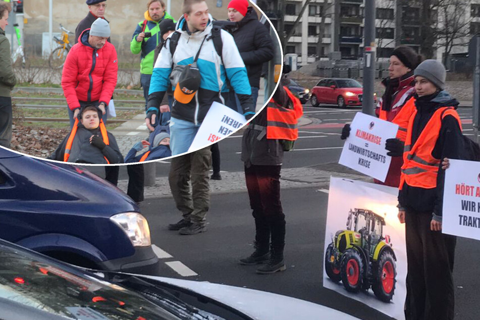 "Letzte Generation" blockiert Fritz-Löffler-Straße mit "Traktoren"!