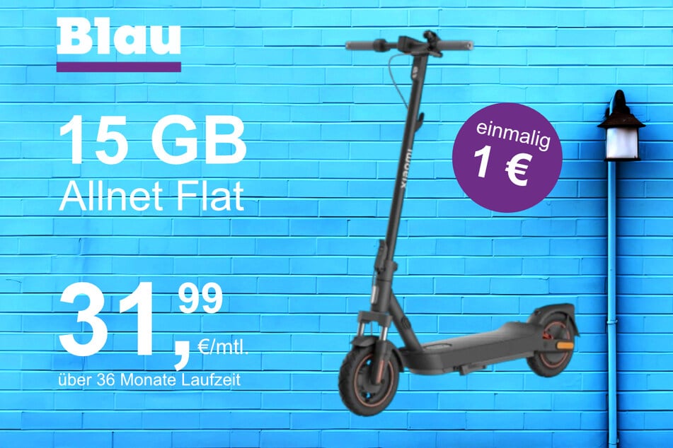 Der Xiaomi E-Scooter 5 Max im Blau Allnet M inkl. 20 GB für einmalig 1 Euro.