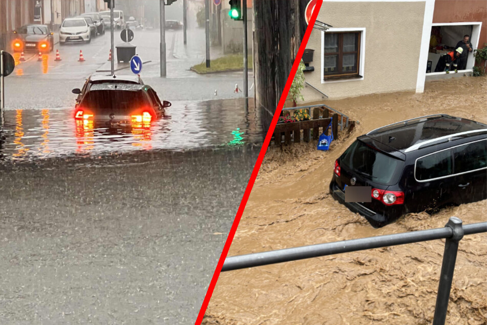 Unwetter in Bayern: Wasser reißt Autos mit sich, Menschen eingeschlossen