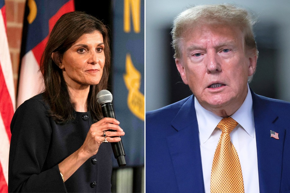 Donald Trump (r.) won the Indiana primaries on Tuesday, but Nikki Haley, who dropped out two months ago, somehow came in second with 21% of the vote.